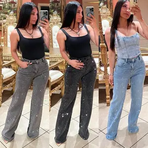 Anabel Rhinestone Wide-Leg Jeans Gift