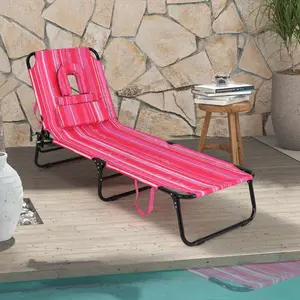 Beach Chaise Lounge Chair With Face Hole Pillows & 5-Position Adjustable Backrest