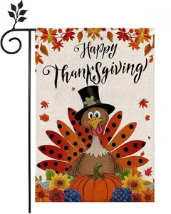 Happy Thanksgiving Garden Flags 12x18 Inch Thanksgiving Rustic Seasonal Outside Outdoor Decoration Turkey with Pumpkins Double Sided Seasonal Yard Flag Harvest Fall Autumn Yard Outdoor Decor Farmhouse Yard Outdoor Flag