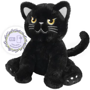 3C9--MPP06  Heatable & Coolable Black Cat Stuffed Animals, Cute Microwavable Heating Pad Plushies for Soothing & Relaxation, Stuffed Cat Plush Toys, Soft Black Cat Plush Gifts