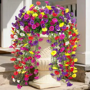 Artificial Hanging Flowers for Outdoors Faux Plants, 8PCS Faux Morning Glory Fake Outdoor Flowers UV Resistant Decorative Realistic Silk Flower for Outside Planter Front Door Porch Patio Yard Decor Lifelike Appearance