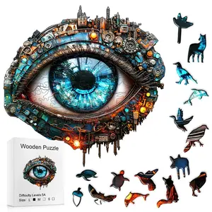 501cyberpunk Mechanical Eye City Wooden Puzzle, Unique Art Jigsaw with Irregular Pieces, Challenging 5a Difficulty, Home Wall Decor & Gifts, Jigsaw Puzzles