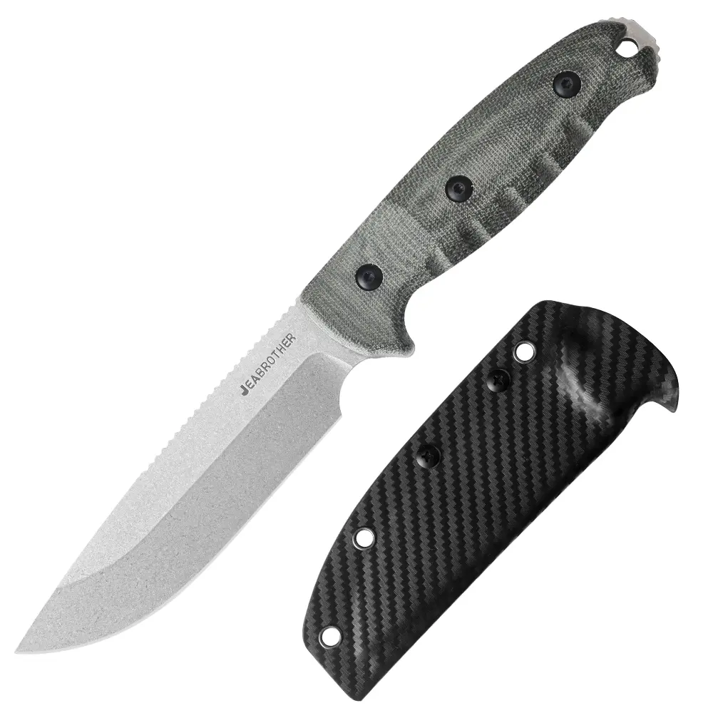 Full Tang Outdoor Hunting Knives - 4.5-inch Stone Washed 14C-28N Steel Fixed Blade with Micarta Handle & Kydex Sheath for Hiking
