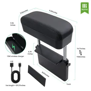 RUIYA Car Adjustable Armrest Holder Storage Box With 15W Wireless Charger Seat Gap Filler Car Interior Accessories