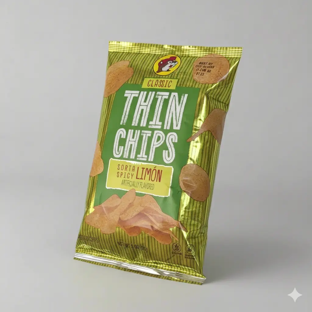 Buc-ee's Classic Thin Limon Chips - Tangy Zesty Lime Flavor, Crispy Crunchy Thin Crisps with Subtle Spicy Kick, Fiber & Protein, 136g Ambient Cupboard Snack for All Ages, On-the-Go Picnics