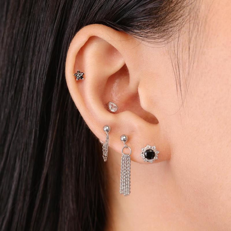 Double Chain Screw Back Earrings, S925 Silver & Gold & Rose Gold Dainty Double Two Chain Link Dangle 20g Studs Cartilage Earrings Multi Piercings Stackable Hypoallergenic Comfort Sleep On Minimalist Everyday Jewelry Gift for Her Women Christmas Birthday