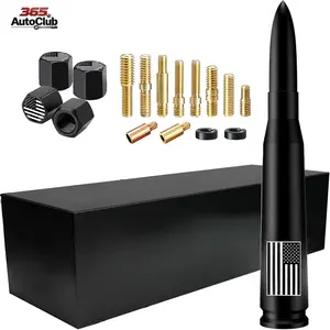 American Flag Design Truck Antenna with Valve Stem Caps, Car Wash Safe Universal Mast for GM Chevy Silverado 1500 2500 3500 HD Avalanche Ford F150 F250 F350 Denali Pickup Accessories (Black)