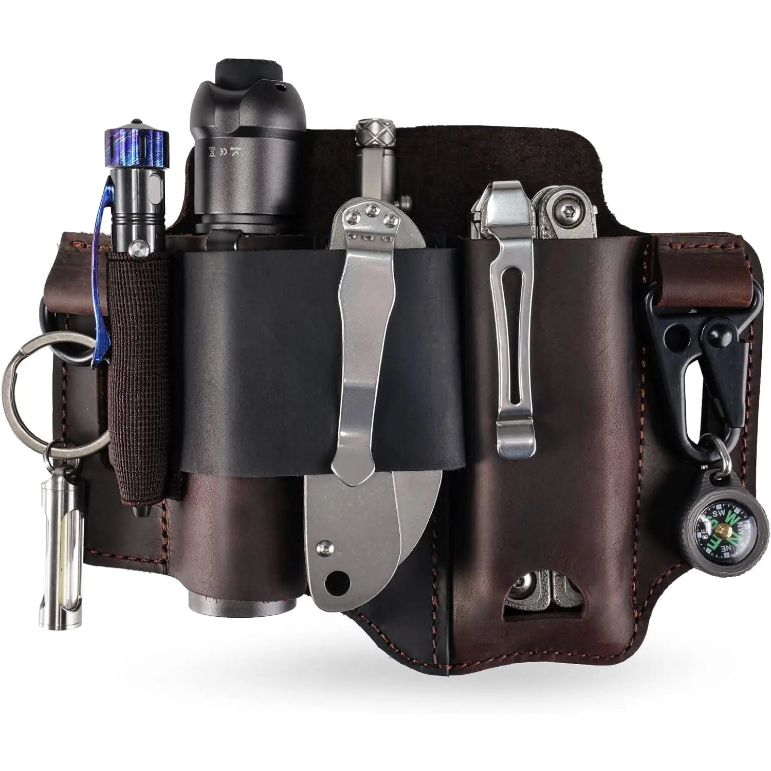 Leather Multitool Sheath - Belt Organizer for Tools, Flashlight, Pen, and Keychain Clip, Durable and Stylish, Great for Work and Daily Use, Ideal Gift for Men