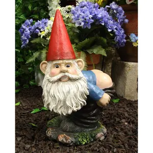 13.5"H Large Naughty Fun Prank Bare Butts Mooning Grumpy Garden Gnome Statue