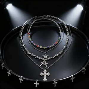 Men's 4-Piece Hip Hop Cross Pendant Necklace Set! Crystal + Star Design