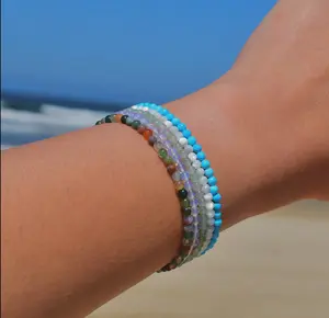 Dainty Gemstone Bead Bracelet/Anklet, Waterproof, Stainless Steel Seed Bead Jewelry, Summer Anklet, Colorful Beaded Jewelry