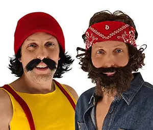 Costume Set Bandana Wig and Beard with Beanie Mustache Wig Set - Cheech and Chong for Halloween