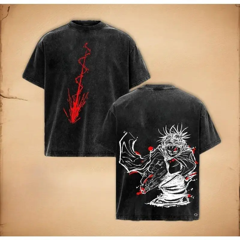 Men's Jujutsu Kaisen Choso Graphic T-Shirt - Round Neck, Short-Sleeve, Distressed Washed Cotton, Vintage Streetwear Activewear Top, Unisex Festive Casual Figure-Flattering Merch