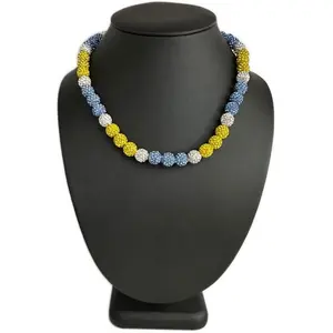 Iced Bling Disco Ball Rhinestone Crystal Bead Baseball Necklace Sky Blue Yellow