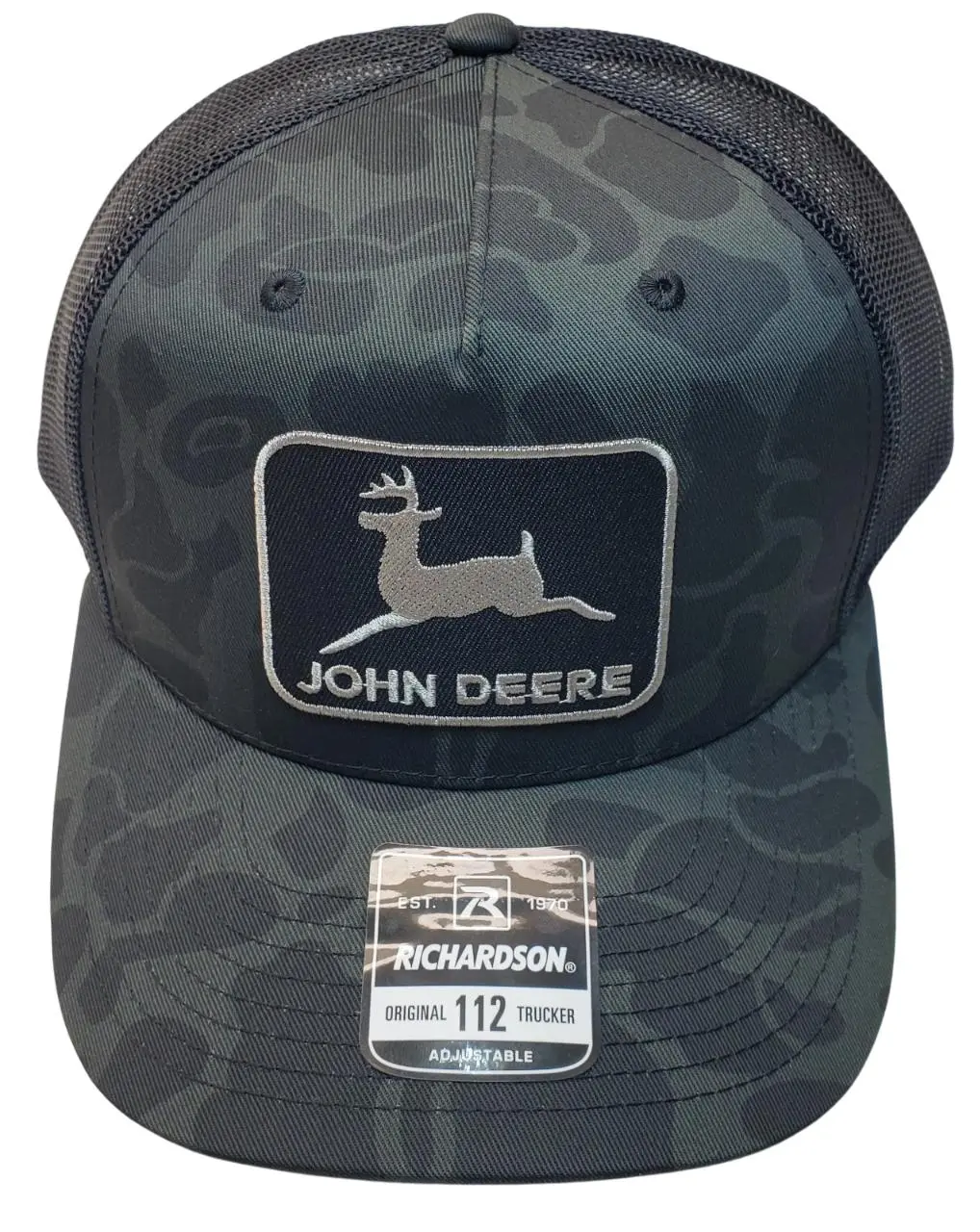 John Deere Richardson 112 Snapback Hat | Duck Camo Patch Trucker Cap with Black Mesh | Farm Lifestyle, Hunting & Outdoor Hat for Men | Father's Day Gift 2026