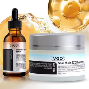 VGO Vitamin C Facial Serum Essence (60ml) + VGO Snail Mucin 92% Moisturizer (50g), Moisturize Skincare Daily Delicate Gentle Acne Cleanser Cream Cleanser Cream Radiance Comfort
