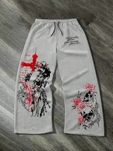 Men's Graphic Print Loose Fit Sweatpants, Skull & Cross Pattern, Soft Fabric, Casual Street Style, All Seasons Fashion, Menswear
