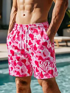 Men's Summer Daily Resort Style Beach Volleyball Swimming Pink White Camo LOVE YOU Heart Side Pocket Drawstring Shorts Home Outdoor City Regular Trendy Street Casual Youth Simple Campus Retro Versatile Quality Temperament Personality Sports