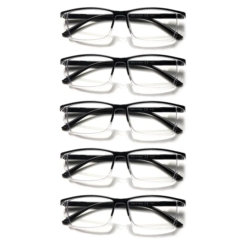 5-Piece Set Of Classic Blue Light-Blocking Reading Glasses, Suitable For Men And Women, With Spring Hinges, Durable Lenses, And Rectangular Frames—Perfect For Everyday And Casual Wear