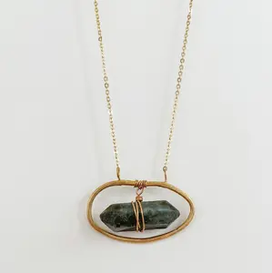 Brass FreeForm With Labradorite Point Necklace | Peerless Charm | Adjustable 14"-18" Gold-Plated Chain