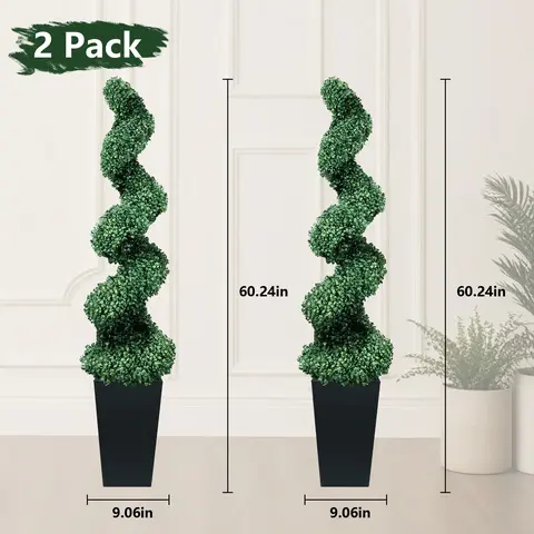 2-Pack Faux Boxwood Spiral Topiary Trees (2FT-4FT). Lifelike Potted Plants for Front Porch, Garage, Fireplace & Winter Holiday Christmas Decor