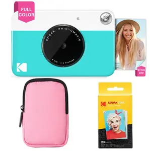 Kodak Printomatic Instant Print Camera Bundle with Soft Case and 20pk Zink Photo Paper - 2x3 Sticky-Back Photos - Fun Gift for Holidays - Blue