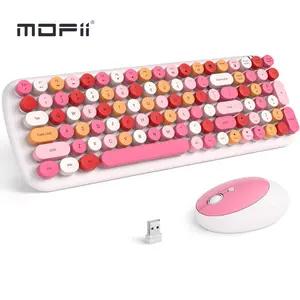 MOFII Wireless Keyboard and Mouse Combo, Full-Size Retro Typewriter-Style Wireless Keyboard with Optical Mouse for Computer/Laptop/Windows/Mac (White Colorful)