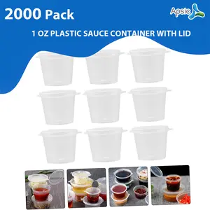 Apsic 1000/2000pack Plastic Clear Sauce Cups - 1oz, 2oz ,3oz,4oz Disposable Jello Cups with Airtight Hinged Lids, Premium Portion Condiment Containers - Ideal for Jello Shot, Salad Dressing, Souffle, Slime, Dipping, Meal Prep, Food Storage