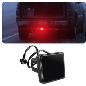 15 LED Red Lens Brake Light Trailer Hitch Cover, Universal Fit 2" Receiver, Super Bright Smoked Lens Square Tail Light, Car Exterior Accessories for Towing Truck SUV RV (Smoked Lens Red Light)
