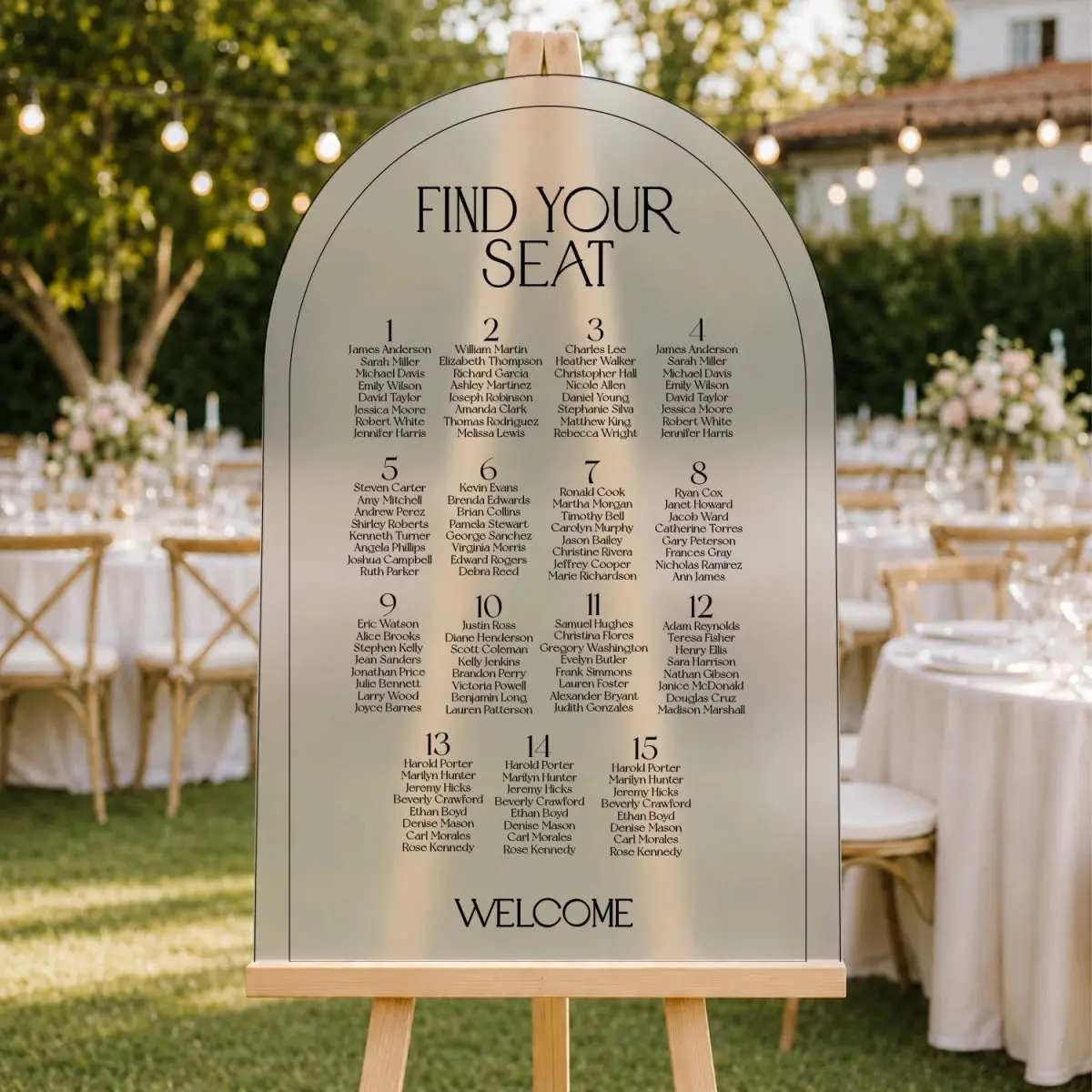 Minimal Arch Wedding Seating Chart Sign — Find Your Seat