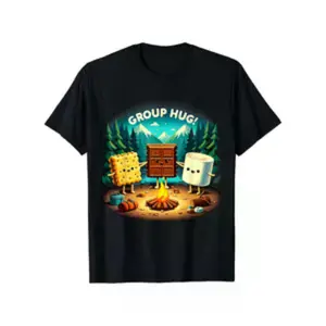 Retro Men's Heavyweight Camping T-Shirt - S'mores & Bonfire Graphic Crew Neck Tee for All-Season Outdoor Adventures, Bonfire Parties, Casual Wear & Group Activities - Marshmallow Design, Available in Plus Sizes