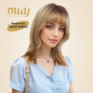 【LIVE】Loni Mini - NEW! DWY 16-Inch Short Wave  Glueless Synthetic Wig with Bangs for Women High-Quality Premium Fiber Easy Wear Comfortable Fit Deep Wavy Wigs Curly Warm Blonde