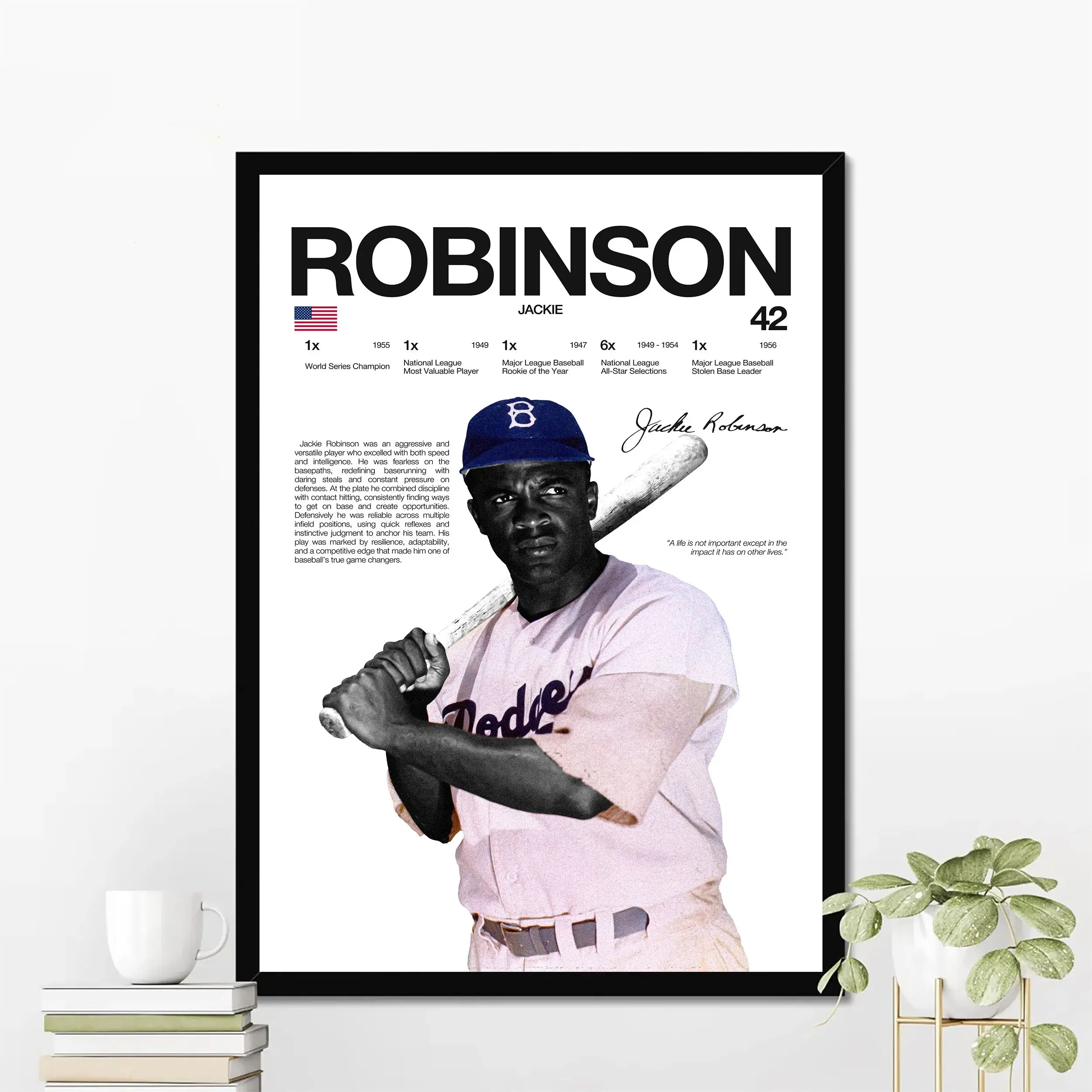 Jackie Robinson Los Angeles Baseball Poster | Hardline Series Wall Art | Aesthetic Game Day Decor | Sports Fan Gift