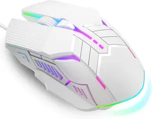 Wired Gaming Mouse - Lightweight USB Optical Computer Mice with 7-Color RGB LED Lights, 4 Adjustable DPI (1200-3200), 6 Buttons, Ergonomic Design for Windows 7/8/10/Xp/Vista & Linux (White) MELOGAGA