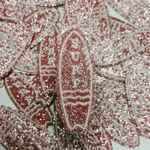2" Small Glitter SURF board -  Embroidered Hat Patch