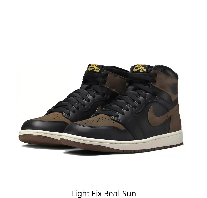 Unisex Dark Brown Black Two-Tone Retro High Top Basketball Sneakers, Matte Leather Upper, Brown Contrast Side Logo, Golden Tongue Embroidery, Cream Cushioned Midsole Brown Rubber Outsole Street Casual Skate Footwear