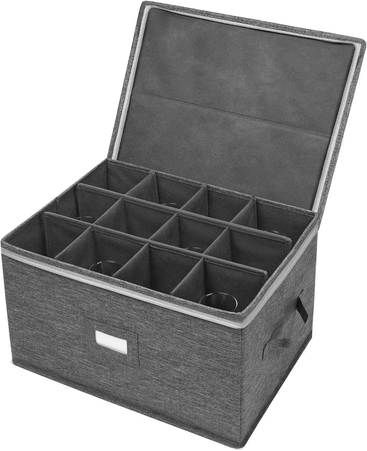 Stemware Storage Cases, Wine Glass Storage Box Containers for Glassware or Crystal, Holds 12 Red or White Wine Glasses, Hard Top and Sides (Grey) Gift