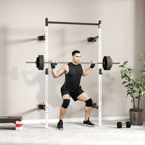 Folding Squat Rack with Pull Up Bar – Wall Mounted & Adjustable. 1000 lbs Capacity Power Rack. 17 Height Levels (9.8"-72.8"). Folds to 48" x 2" x 89.8". White