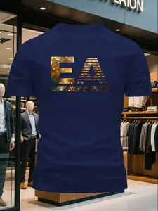 Men's Gradient Print Short Sleeve Shirt, High-End Casual Commuter Top, Fitted Long Clothing, Urban Luxury Style, Fashion Menswear