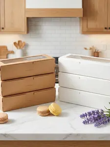 20/10/1pcs Rustic Kraft Paper Flip Top Window Boxes, Rectangular Long Containers for Macaron Packaging, Cookie Gifts and Wedding Pastry Favors，needoh，nutrition geeks