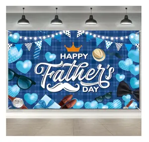 Happy Fathers Day Banner Decorations 70.9x45.3in Extra Large Size Father's Day Backdrop Banners Party Supplies Background for Photograph Indoor Outdoor Family Celebrations Wall Door Home Decor(blue)