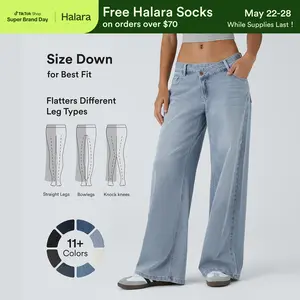 Halara Flex Asymmetric Low Rise Zipper Pockets Baggy Wide Leg Washed Casual Jeans #SwimWeek Halara Flex Asymmetric Low Rise Zipper Pockets Baggy Wide Leg Washed Casual Jeans #SwimWeek