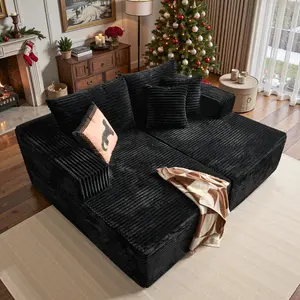 POUUIN 75" Oversized Double Chaise Lounge Indoor Plush Sofa Set - Ultra-Soft Extrathick Corduroy Couch with Memory Foam, Throw Pillows, Armrests, Deep Seat, Upholstered Sleeper Sofa Bed, Boneless Cloud Loveseat, Pre-Assembled Reading Chair, Plush Sofa Set
