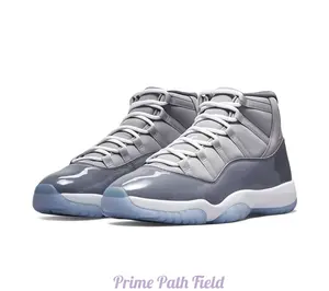 Cool Grey Leather & Patent High-Top Sneakers with White Midsole and Icy Blue Translucent Sole – Retro Basketball Style