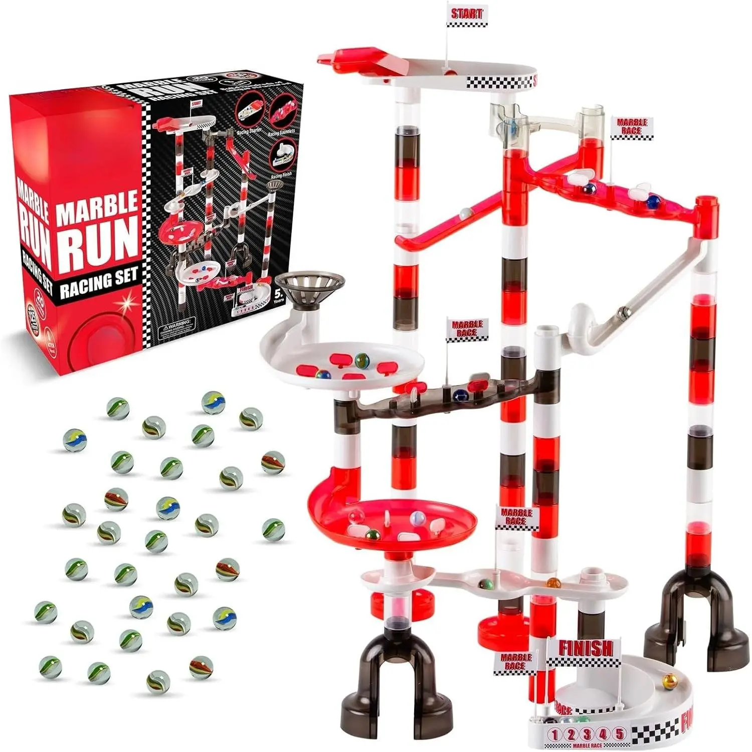 Marble Run Racing Set 125-Piece Marbles Maze Tower Building Blocks Race Track Rolling Game for Kids Creativity