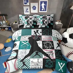 Feelyou 7-Piece Baseball Comforter Set with Sheets - Geometric Grid Black Patchwork Sports Theme Bedding Set, Machine Washable Bed in a Bag for Baseball Decor (Multi-Size), Seven Pieces