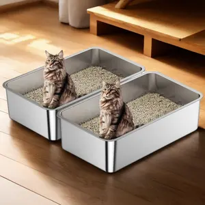 Anycoo 1-2 Pack Odor-Free L XL XXL Stainless Steel Cat Litter Box with High Wall Sides for Modern Hidden Enclosures Easy Clean Durable Pet Supplies for Long-Lasting Use
