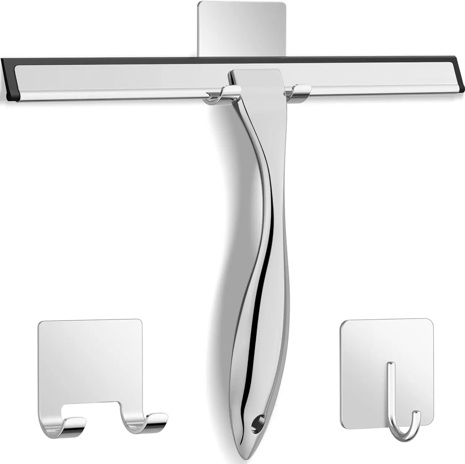 All-Purpose Stainless Steel Squeegee for Shower Doors with 2 Adhesive Hooks Organiser Glass Household