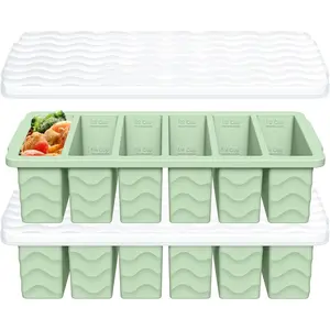 1/2 Cup Silicone Freezer Molds with Lid, 2-Pack Silicone Freezer Trays for Soup, Sauce & Broth Meal Prep Containers, Large Ice Cube Tray, Oven & Dishwasher Safe