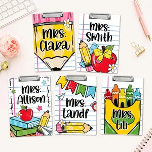 Personalized Teacher Clipboard 5 Doodle Designs, Custom Name Cute Pencil Crayon Apple Clipboard, Teacher Appreciation Back to School Gift
